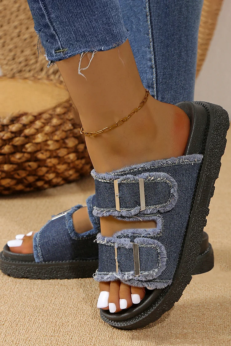 Casual Denim Buckle Decors Thick Bottom Sandals
