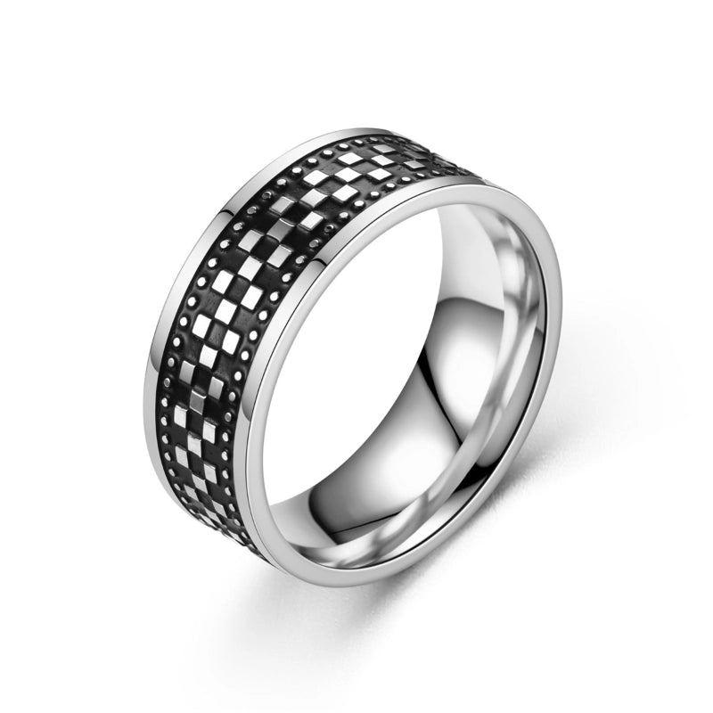 Simple Retro Titanium Steel Geometric Stitching Men's Ring