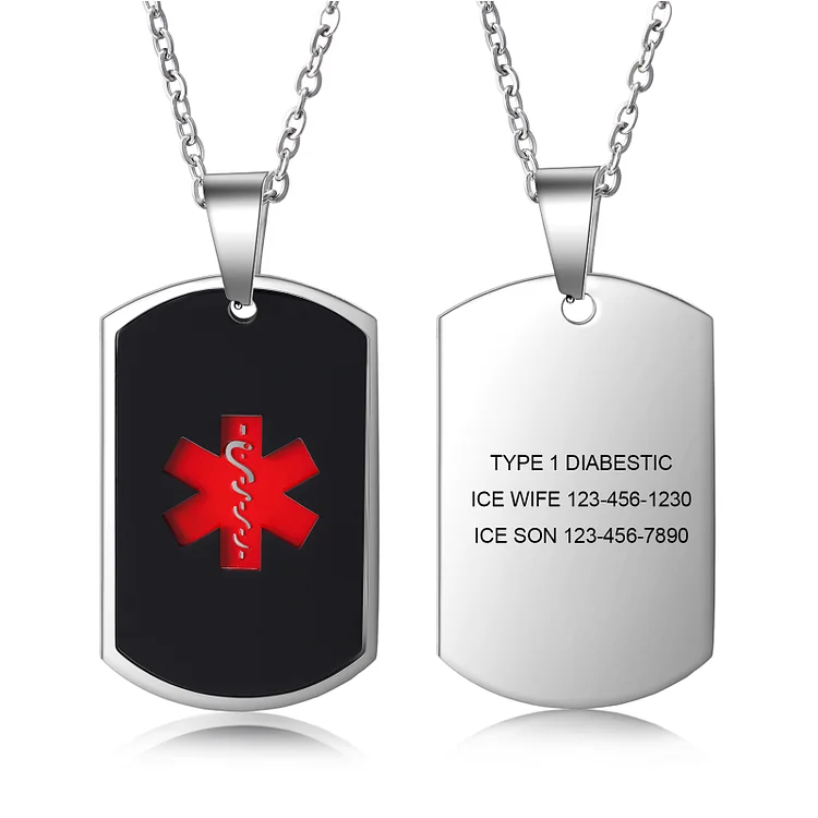 Medical ID Necklace Personalized Men's Alert Necklace Engraving Message For Him