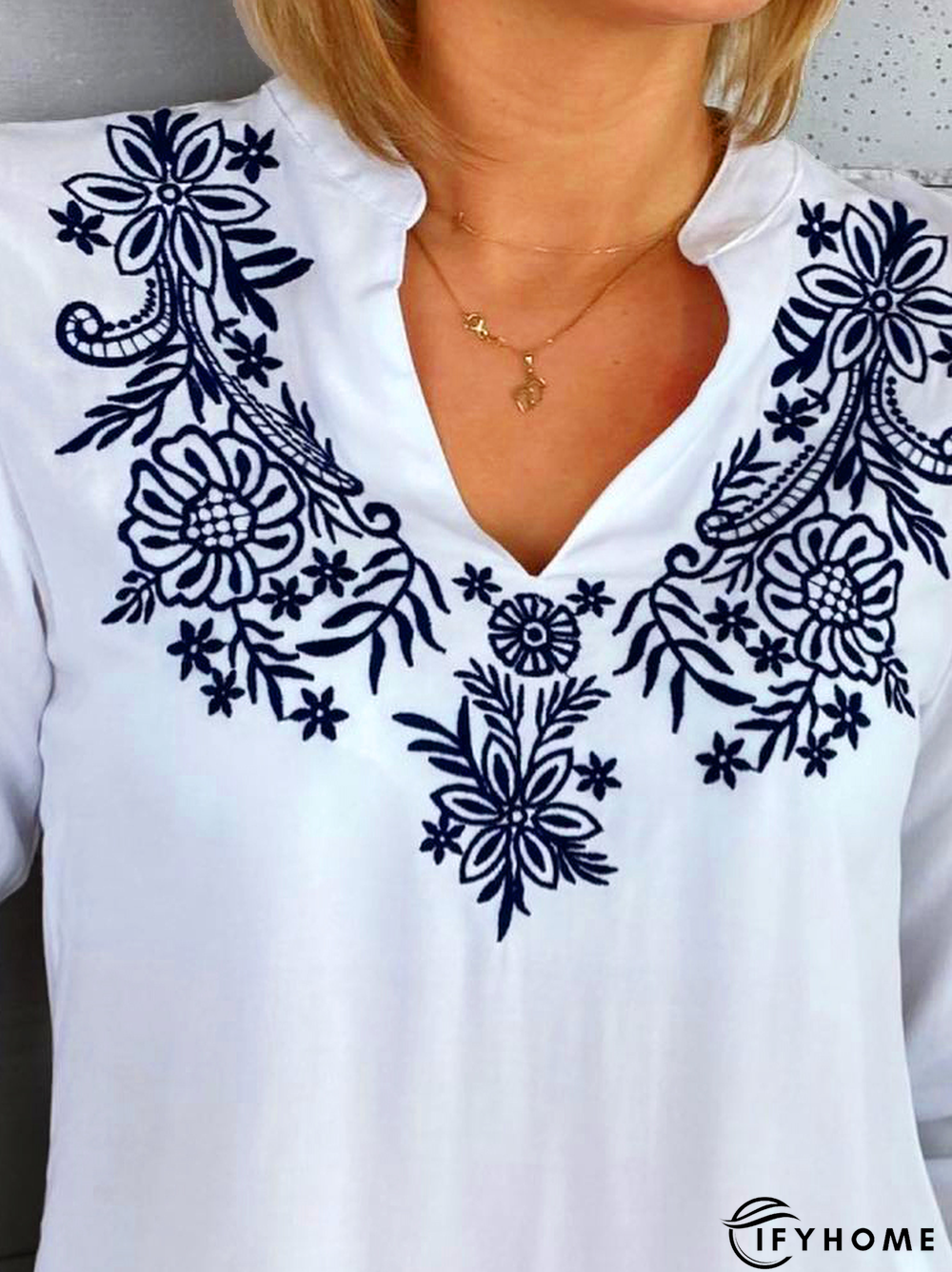 Casual Embroidery V Neck Embroidery Patterns Top | IFYHOME