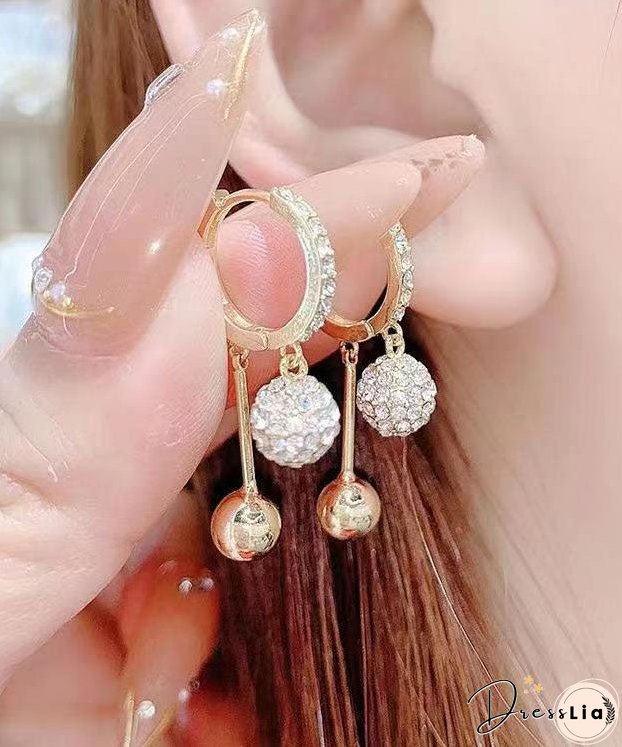 Unique Gold Copper Overgild Inlaid Zircon Drop Earrings