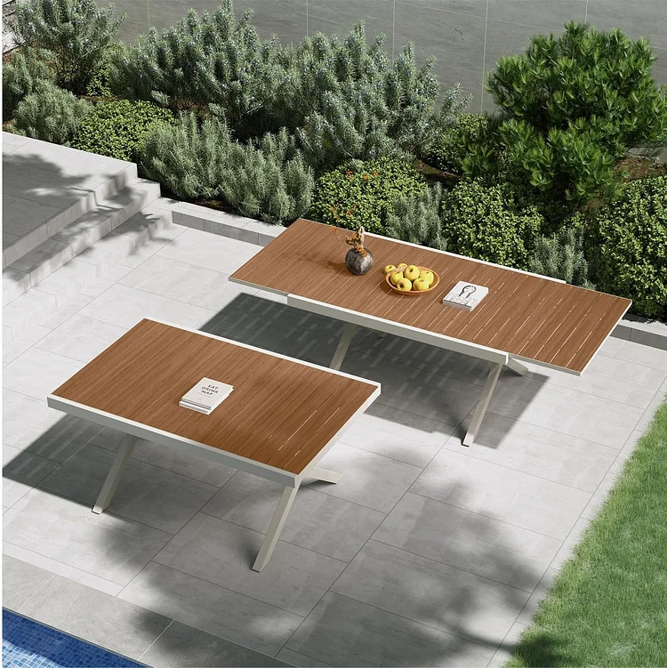 GRAND PATIO Expandable Patio Dining Table, Extra Large 94.5" L x 37" W Outdoor Dining Table for 6-10 Person Wood Grain Rectangular Patio Table with E-Coating