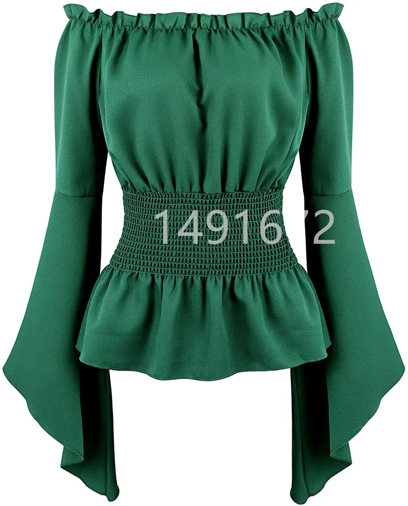 Billionm Long Sleeve T Shirt Women Renaissance Medieval Chemise Victorian Girls Gothic Retro Peasant Wench Off Shoulder Blouse Resist top