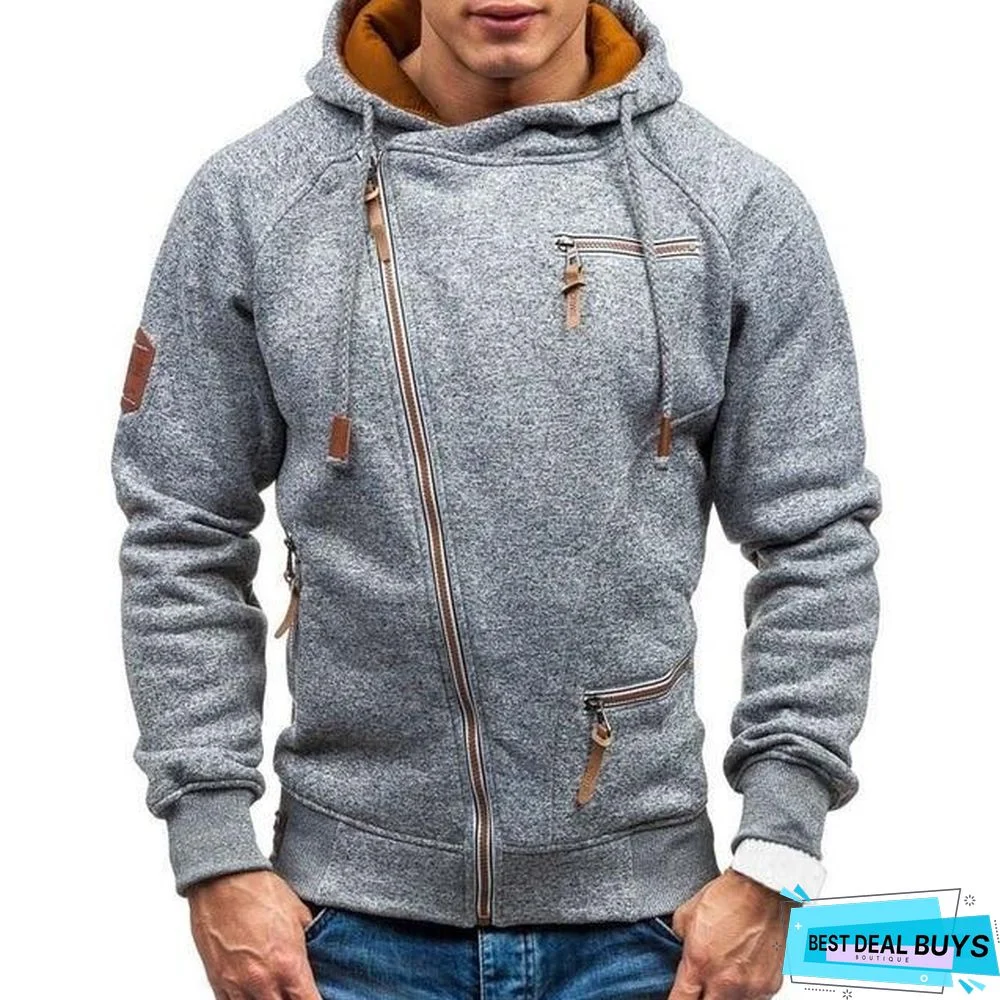 Hoodie Casual Solid Long Sleeve Hoodies Sweatshirts Slim Zipper Hoody Sweatshirt Men Hooded Streetwear