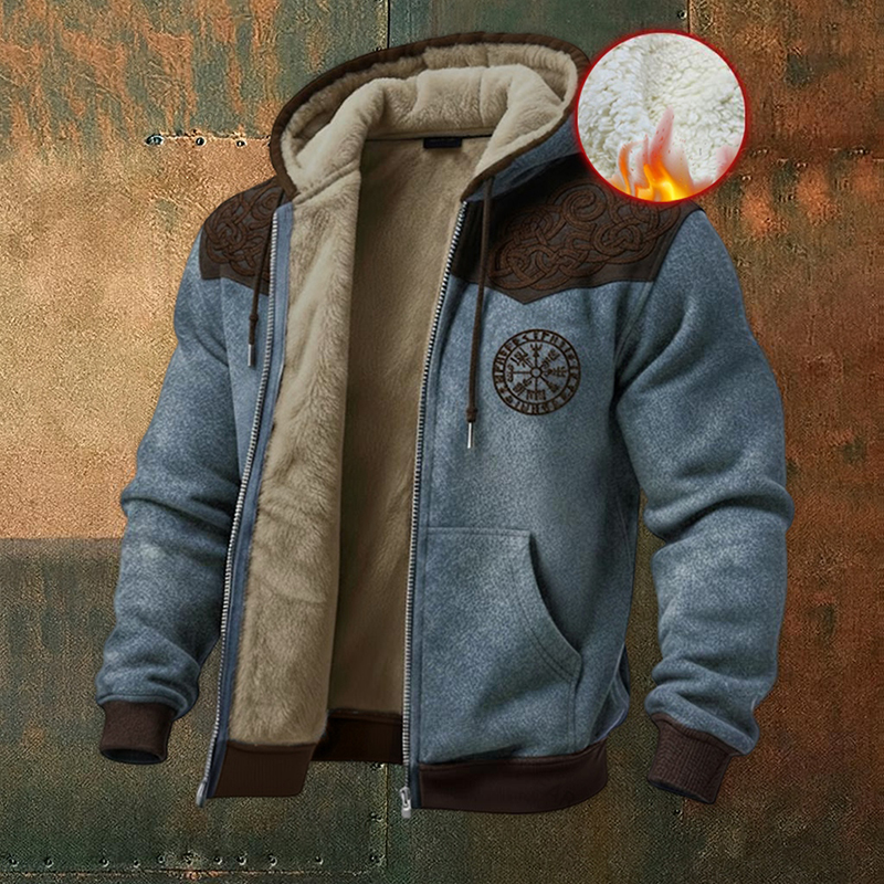 Men's Viking Symbol Fleece Lined Warmth Zipper Jacket elevenforest