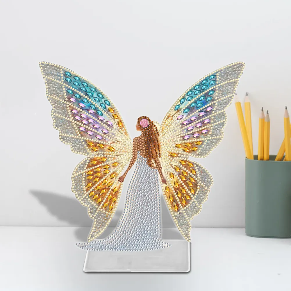 DIY Butterfly Girl Special Shape Acrylic Desktop Diamond Art Kits for Home Office Decor
