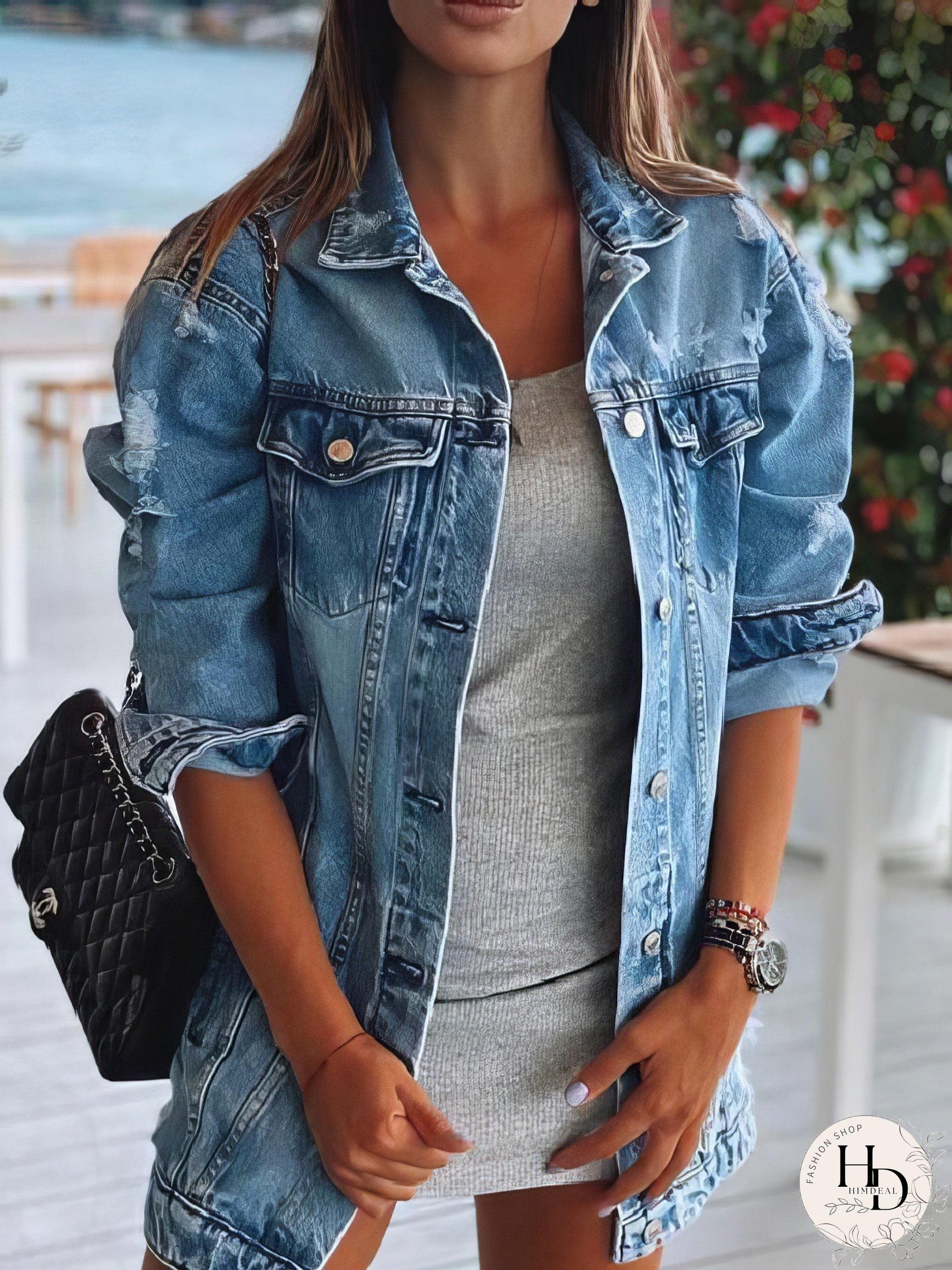 Vintage-Inspired Rhinestone Denim Jacket