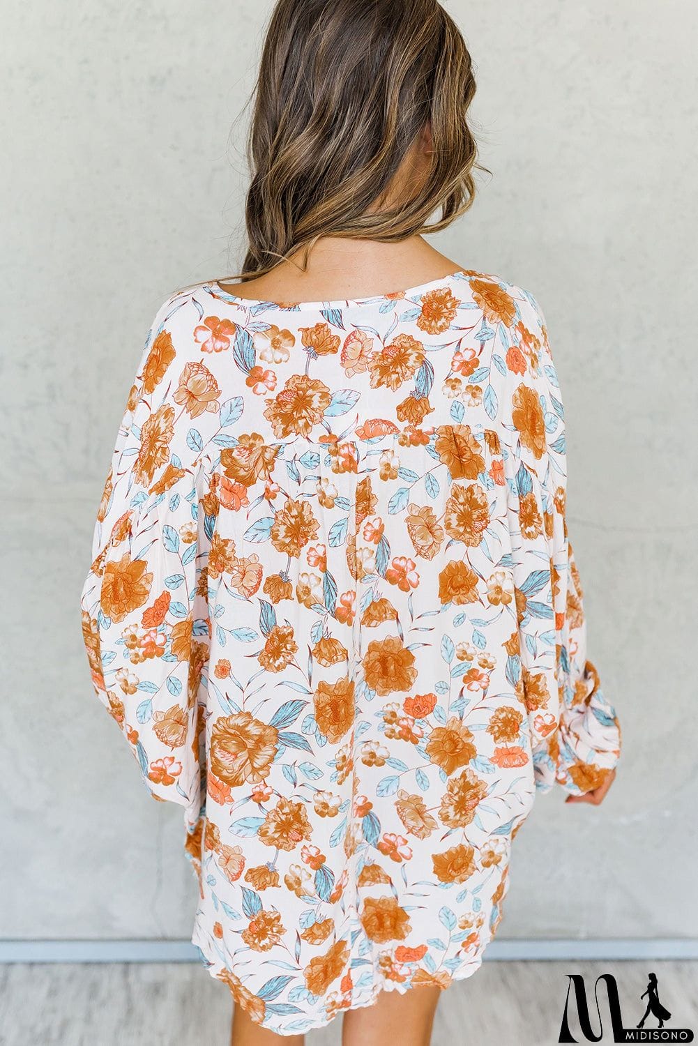 MidiSono - Split V Neck Floral Print Dolman Blouse
