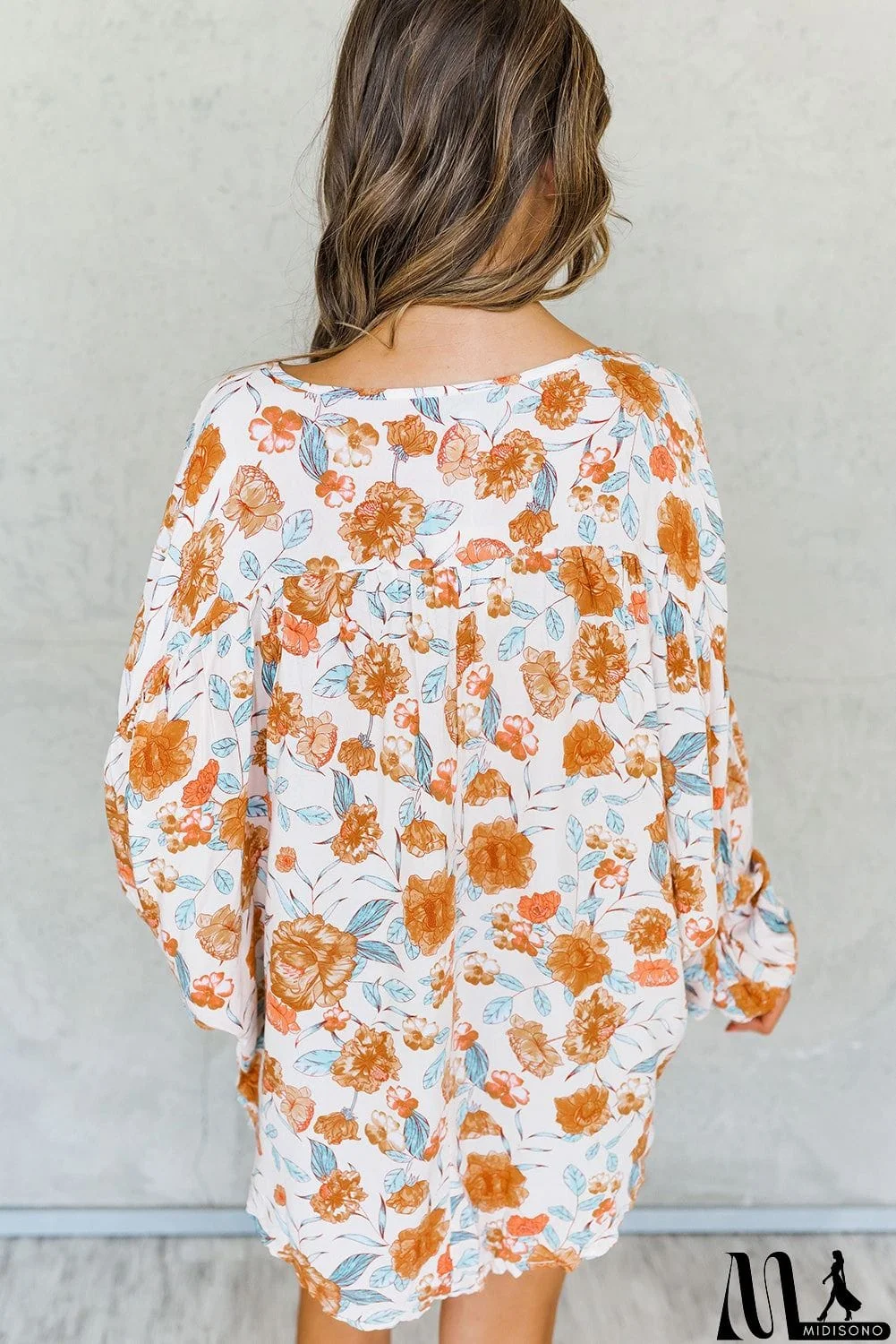 MidiSono - Split V Neck Floral Print Dolman Blouse