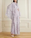 Chiara tie-detailed cape-effect printed voile gown