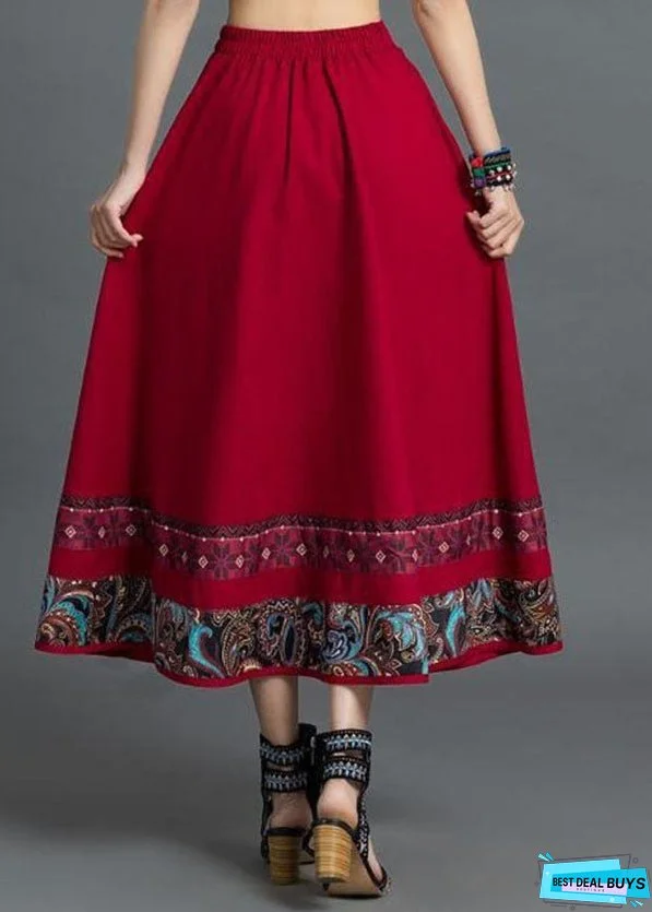 Stylish Red Wrinkled Asymmetrical Design Patchwork Cotton Skirt Spring