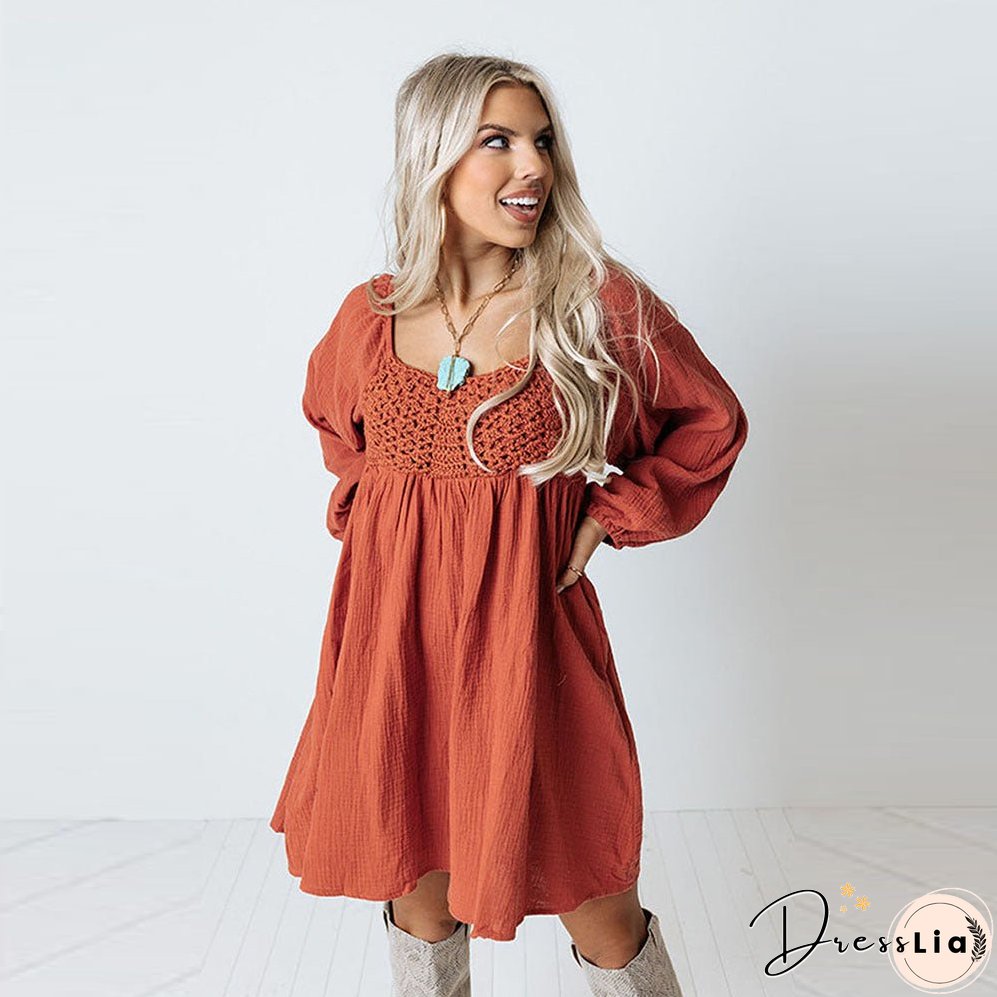 Knitted Square Collar Dress Women