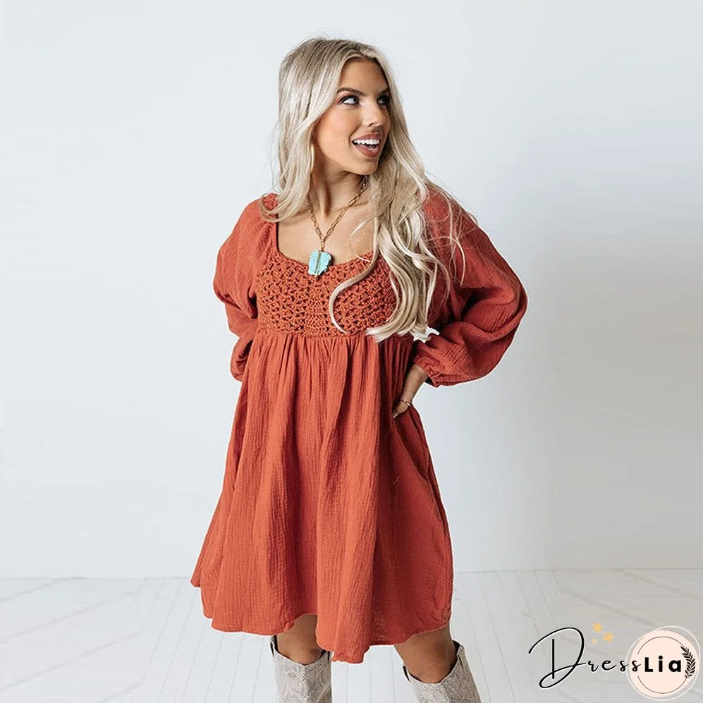 Knitted Square Collar Dress Women