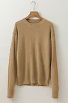 Women's Straw Yellow Brushed Cashmere Round Neck Casual Fitted Sweater