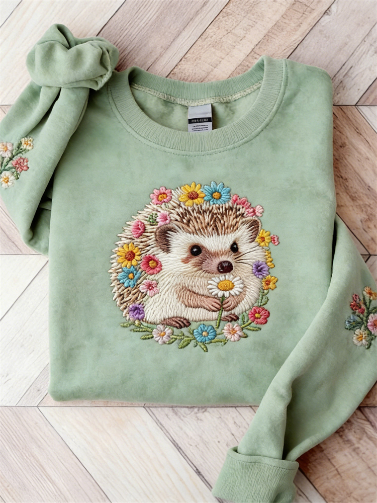Lovely Hedgehog Carrying Flowers Washed Sweatshirt wearshes