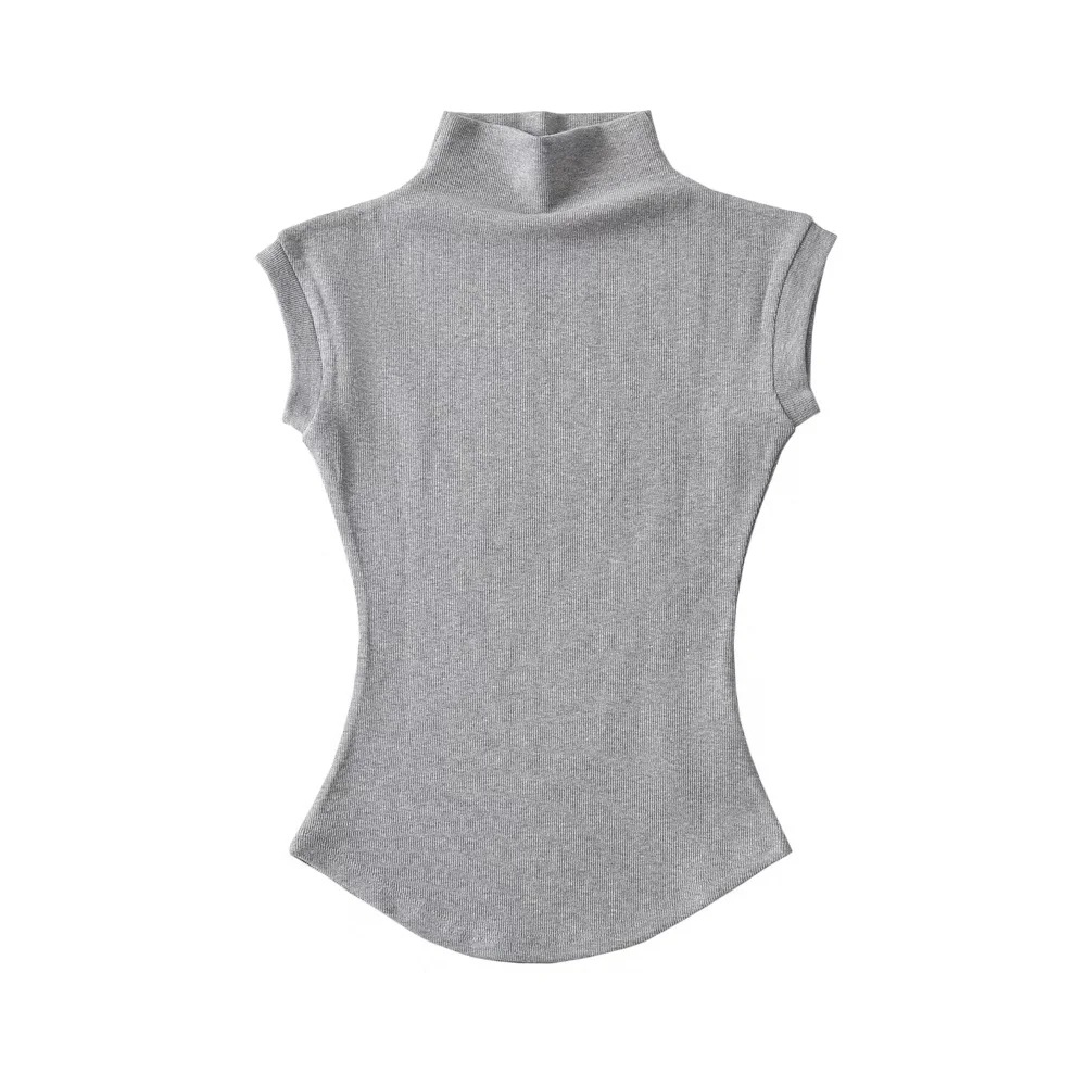 Querysynth Sexy Pure Desire Style Spicy Girl Half High Collar Slim Waist Short Sleeved T-shirt Women's 2025 Summer Solid Short Top HPWT