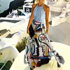 Fashion Patchwork Abstract Face Print Halter Sleeveless Maxi Dress
