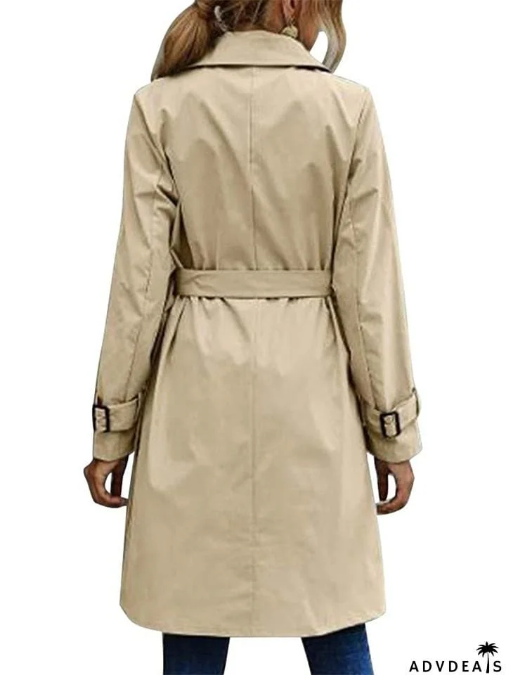 Women's Loose Casual Lapel Belted Double-Breasted Trench Coat