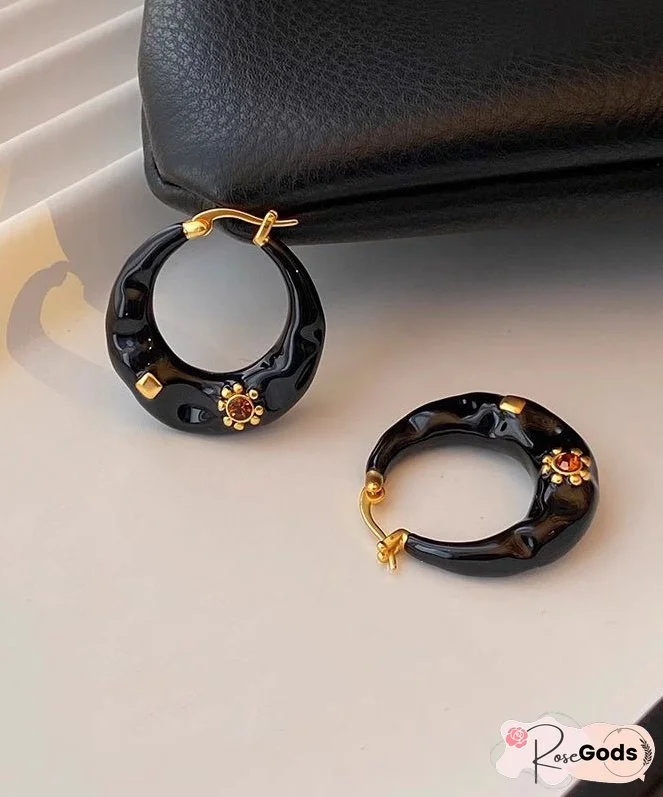 Boho Black Copper Alloy Enamel Drop Glaze C Shaped Hoop Earrings