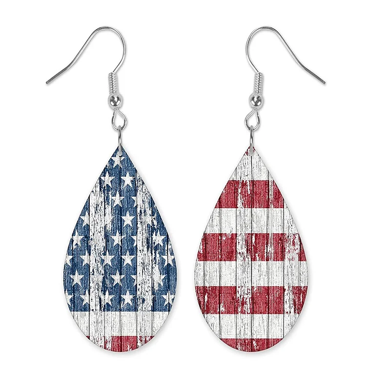 Customized Independence Day Flag Print Dangle Leather Hook Earrings Jewelry