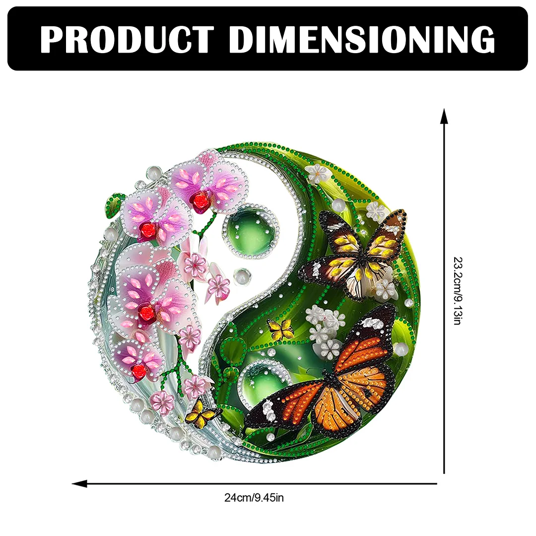 Butterfly Flower Yin Yang 2D Flat DIY Diamond Painting Set Diamond Art Pendant