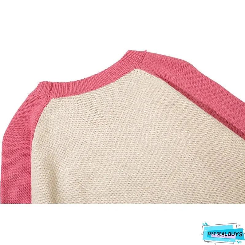 Color Contrast Dinosaur Patchwork Design Knit Pullover