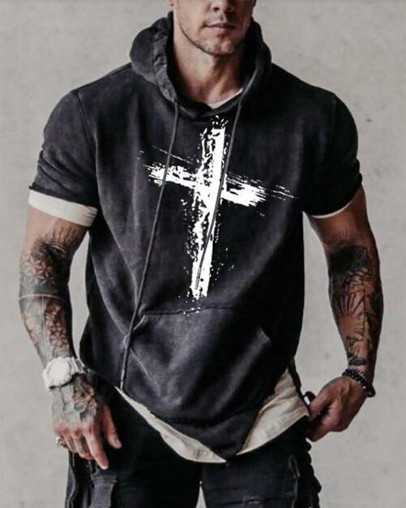 Short-Sleeved Printed Casual Fashion Simple Hoodie