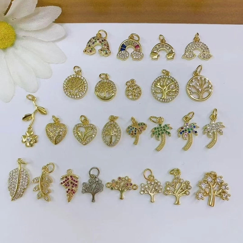 1 Pc/Package Copper Zircon 18K Gold Plated Rainbow Heart Shape Life Tree Polished Pendant Jewelry Accessories