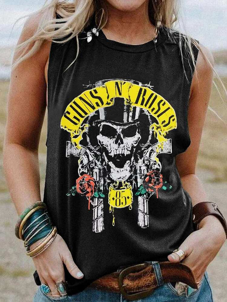 Bestdealfriday Guns N Rose Sleeveless Casual Printed Woman Vests