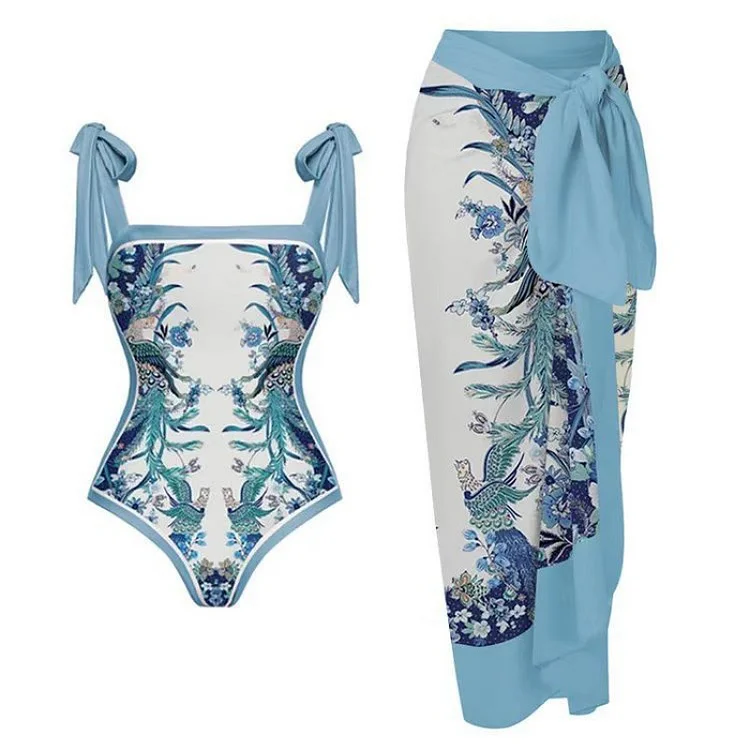 Double-sided beach spa swimsuit two-piece French retro one-piece bikini