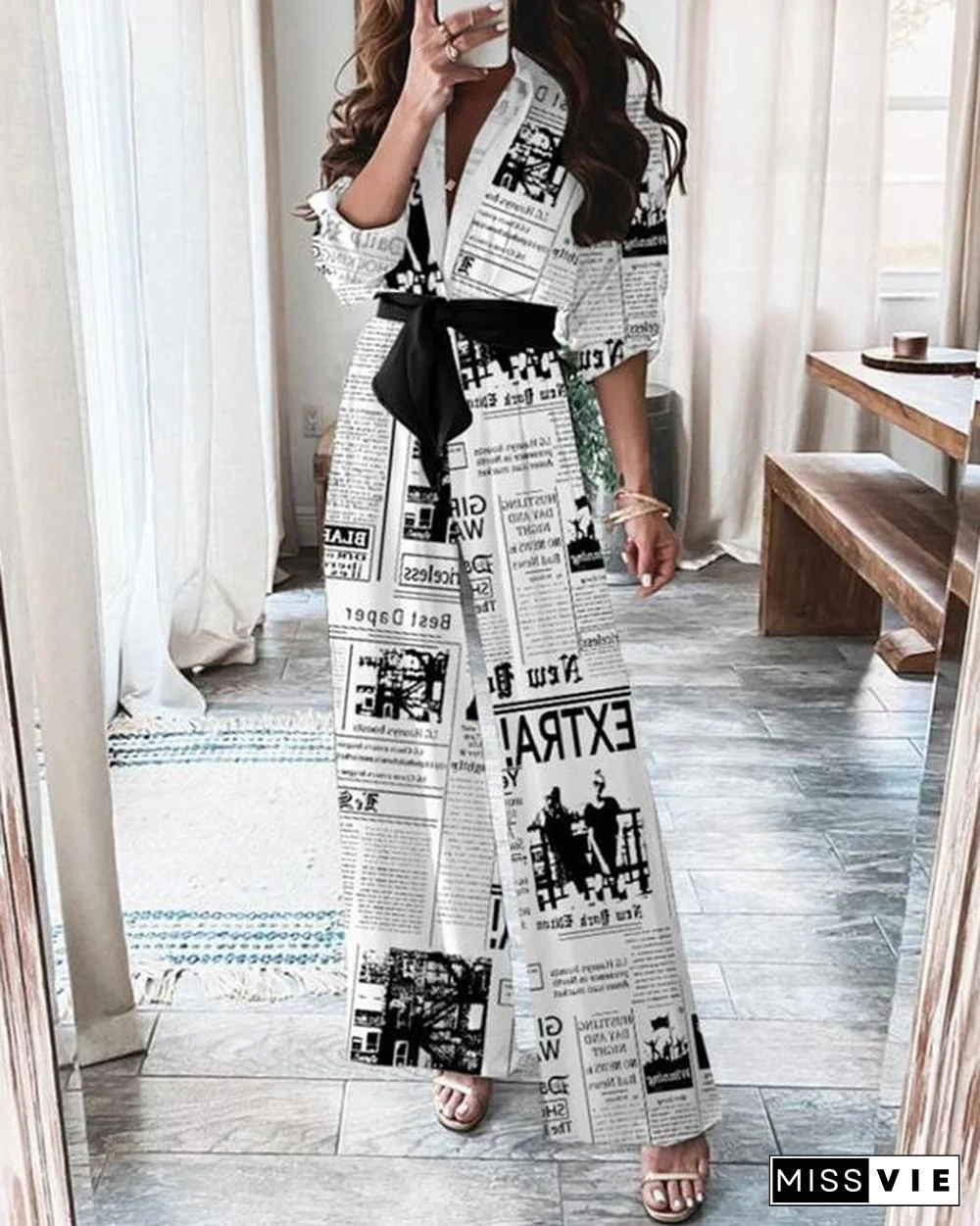 Women's Newspaper Print Jumpsuit