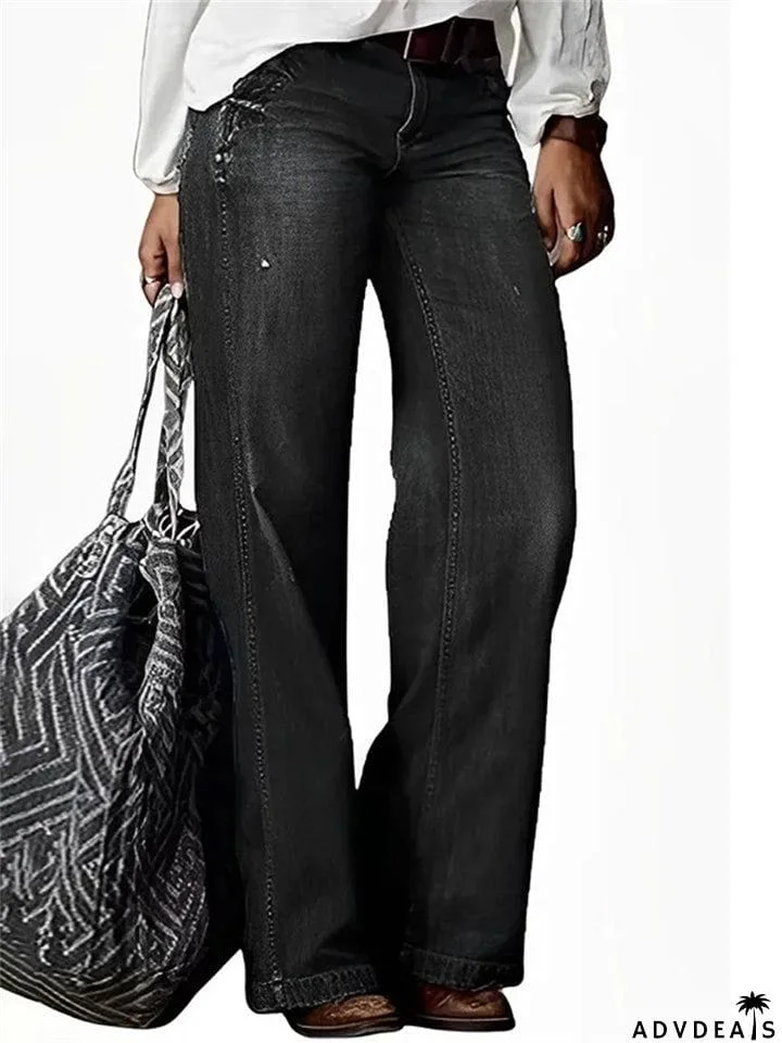Women's Fashion Vintage Straight Leg Denim Pants