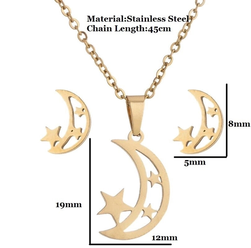 1 Set Fashion Star Moon Heart Shape Titanium Steel Plating Earrings Necklace