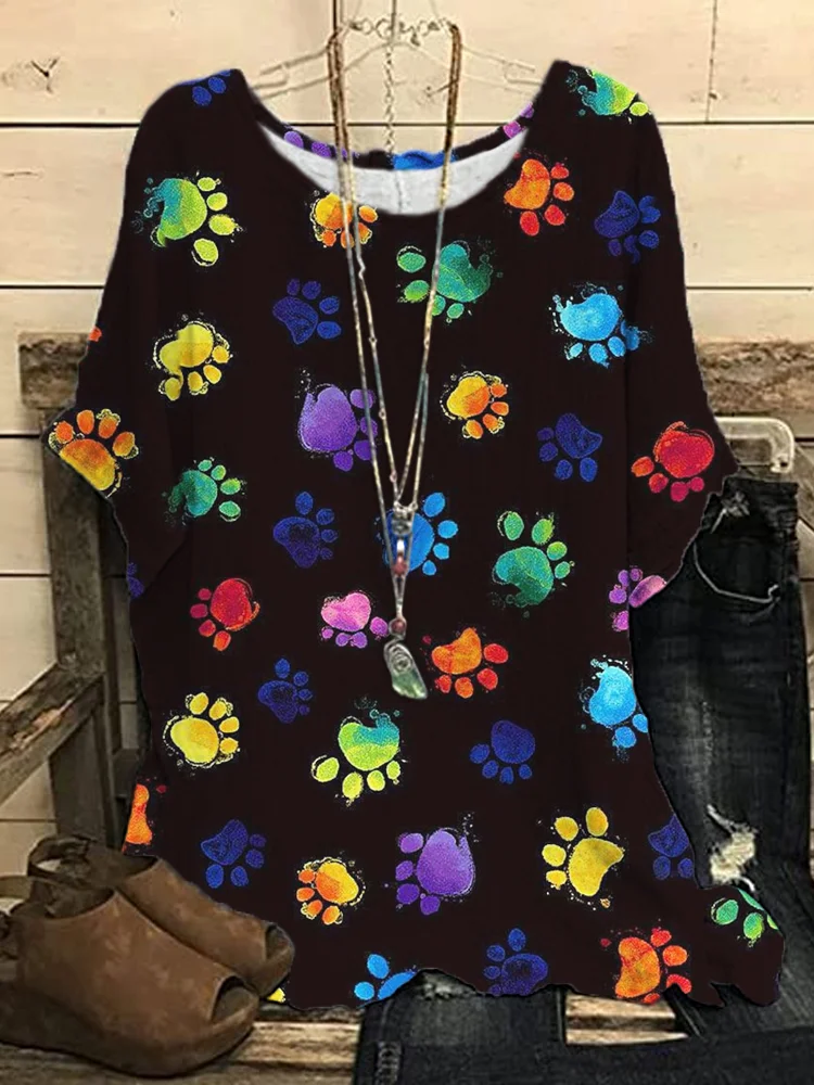Lovely Rainbow Dog Paws Graphic Comfy Woven Tunic