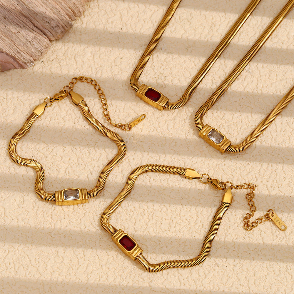 Retro Personality Hip-Hop Niche Design Necklace Stainless Steel 18K Gold Plated Snake Chain Zircon Bracelet