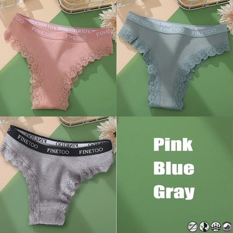 3PCS/Set Cotton Panties Brazilian Style Women Underwear Lace Sexy Lingerie for Female Underpants Thong Panties Briefs Intimates