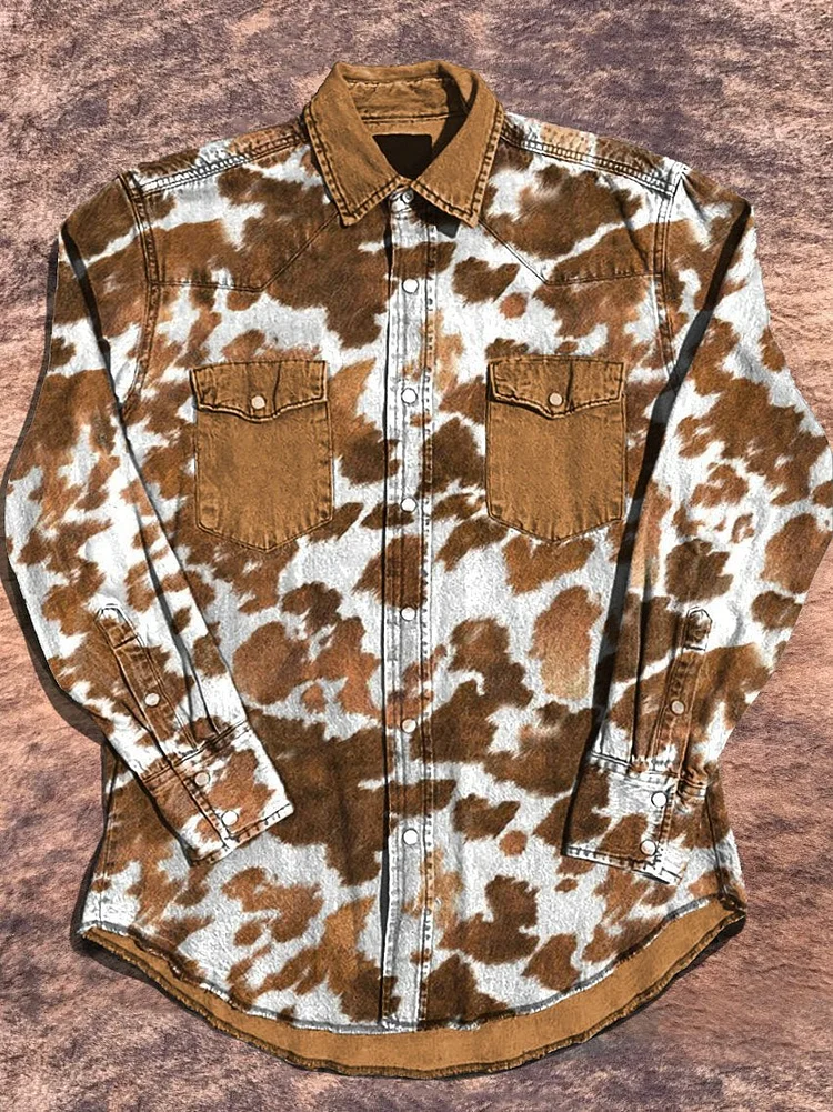 Vintage Western Style Art Pattern Print Casual Shirt