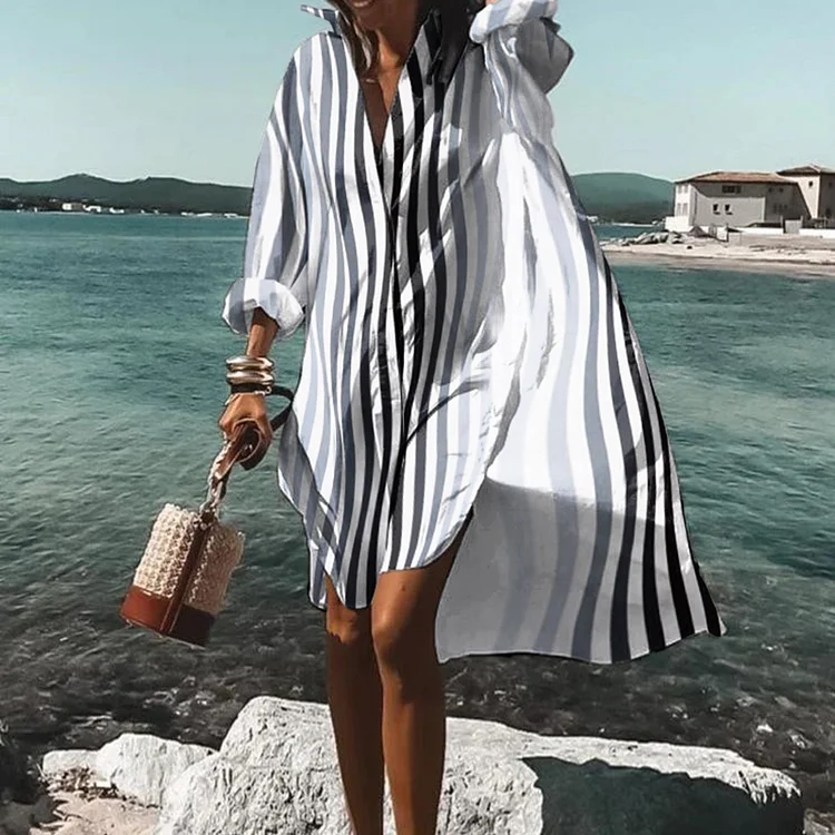 Gradient Stripe Print Casual Midi Dress