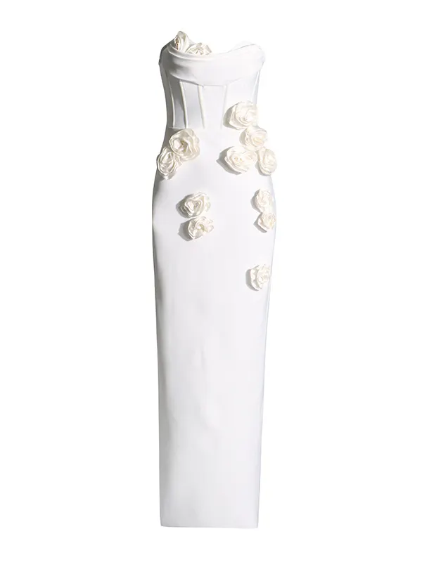 Brownm Spring 2025 New Three-Dimensional Rose Body To Close The Waist Open Fork Dress Famous Banquet Adult Evening Dress