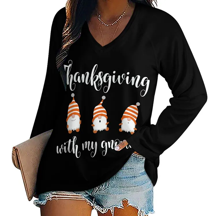 Personalized Design Women's  Long Sleeve Loose Tee Thanksgiving