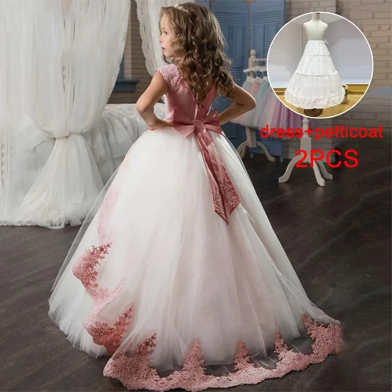 2021 First Communion Bridesmaid Girl Lace Princess Dress Kids Dresses For Girls Children Costume Party Wedding Dress 10 12 Years