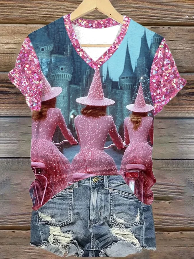 🔥Buy 3 Get 10% Off🔥Women's Halloween Witch Print V-Neck T-Shirt 