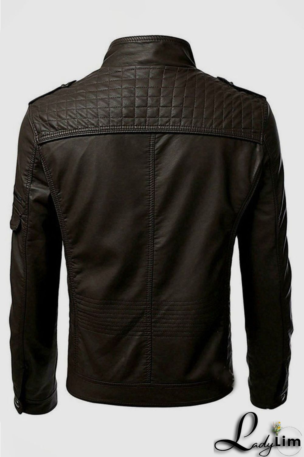 Burgundy Casual Solid Split Joint Zipper Mandarin Collar Outerwear