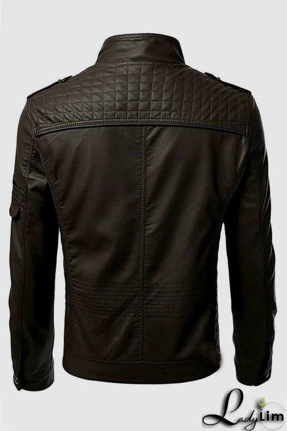 Burgundy Casual Solid Split Joint Zipper Mandarin Collar Outerwear