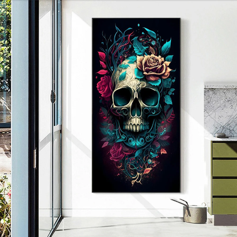 Diamond Painting - Full Round Drill - Flower Skull(40*70cm)