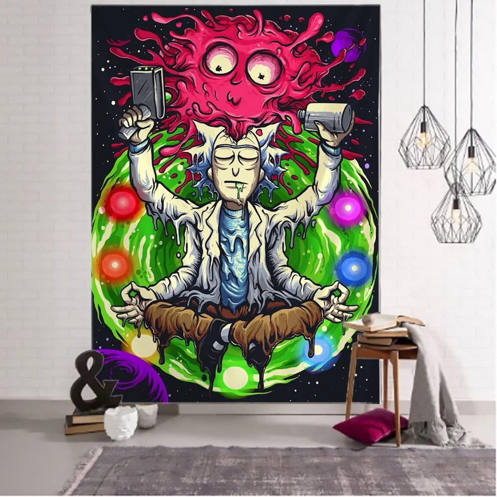 Psychedelic Meditator Tapestry Wall Hanging Cartoon Witchcraft Bohemian Style Mandala Kawaii Room Home Decor