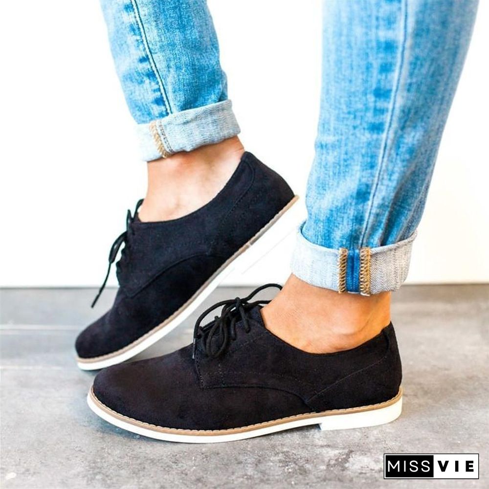 Womens Oxford Shoes Comfort Low Heel Lace-Up Daily Loafers