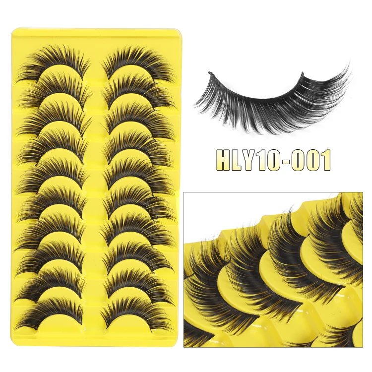 10 Pairs Oblique Flying Fox False Eyelashes With Extended Eyelashes