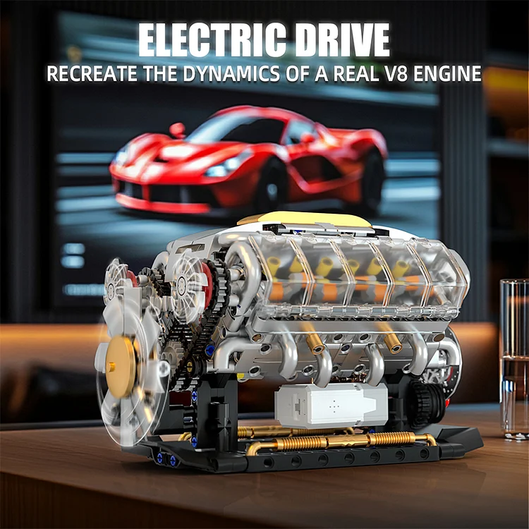 MOC Technik Electric V8 Engine Model Car Building Blocks