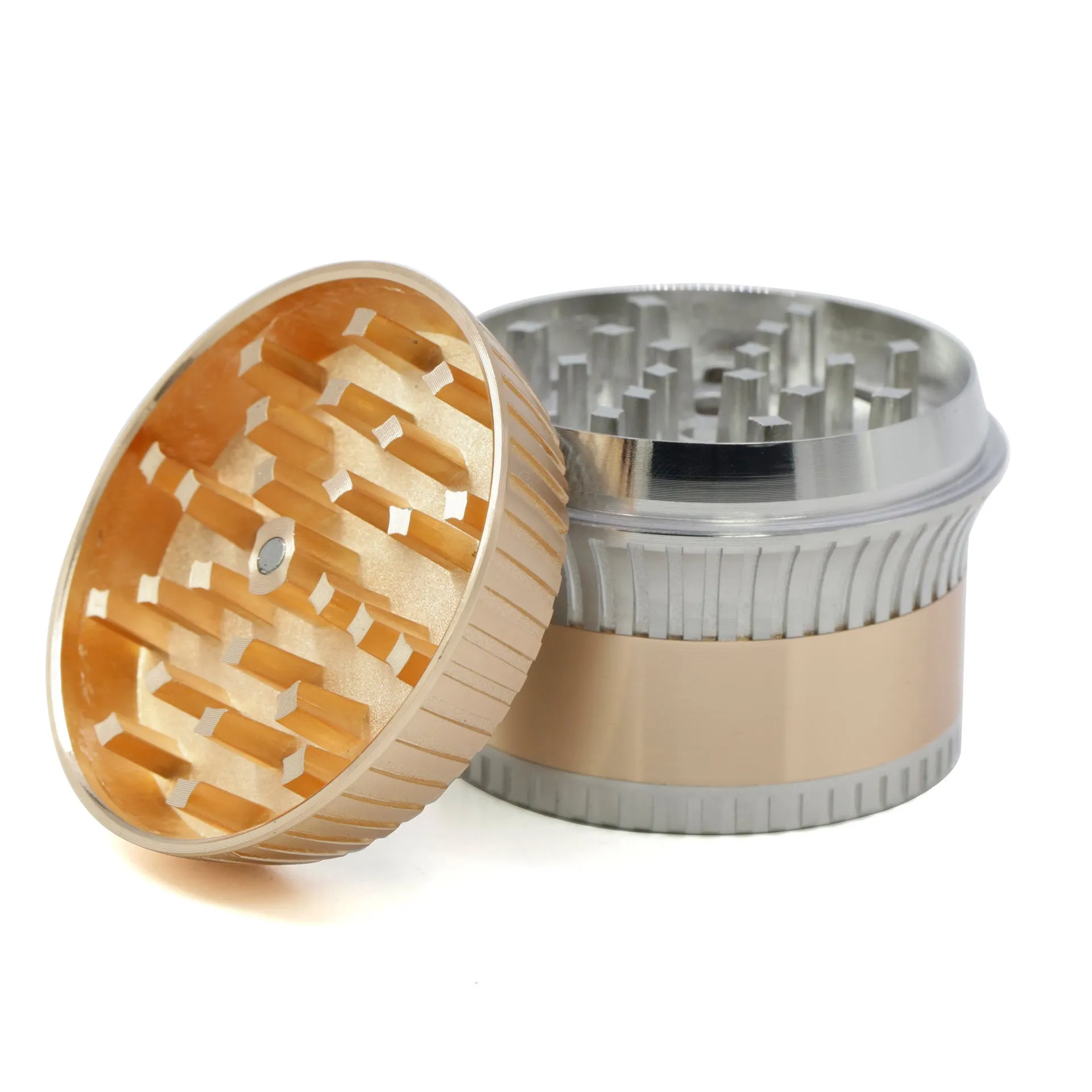 63MM Zinc Alloy 4 Part Vertical Stripe Lace Skirt Herb Grinder-Rosegold-Silver